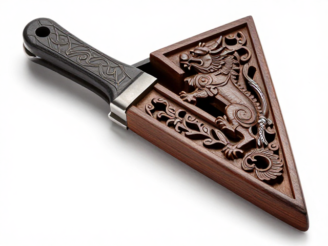 三角刀雕刻瑞兽纹,精巧设计收纳入套,匠心工艺尽显