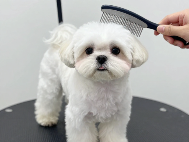 柄梳在西施犬圆脸造型中的操作细节