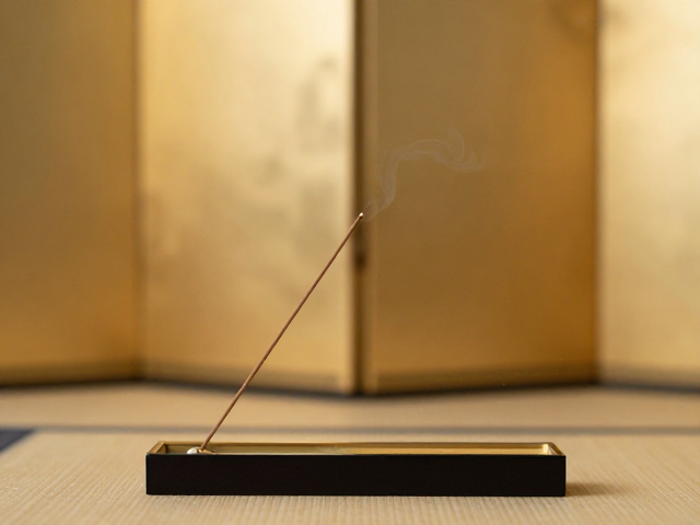 香道陈设美学,线香收纳盒搭配屏风背景,打造静谧茶室空间