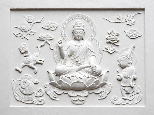 浅浮雕佛教富贵吉祥题材,寓意深远,适合家居装饰与收藏鉴赏