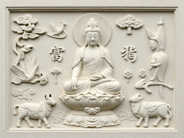 浅浮雕佛教富贵吉祥题材,寓意深远,适合家居装饰与收藏鉴赏