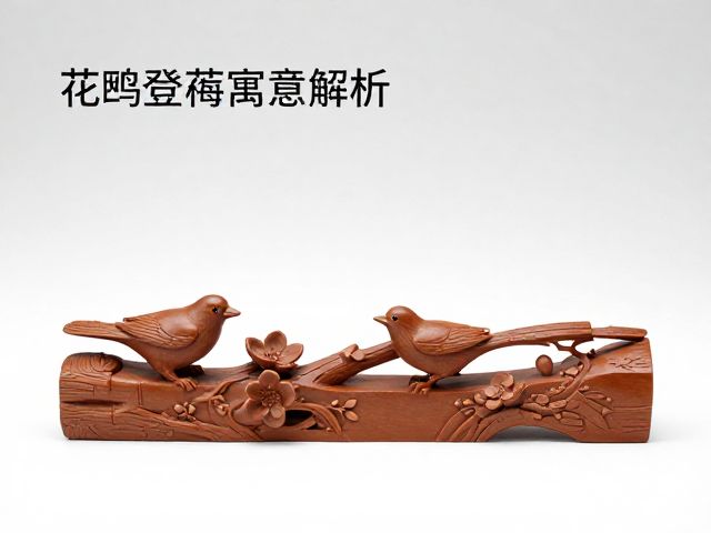 花鸟竹雕笔搁,喜鹊登梅寓意解析,文房雅器收藏指南