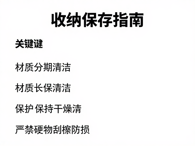 收纳保存指南，保持干燥清洁，严禁硬物刮擦防损