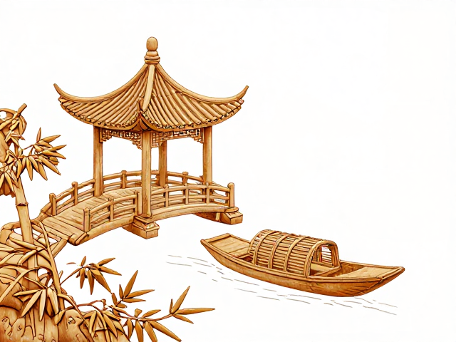 书法竹雕薄地雕技法解析,桥亭舟楫题材的艺术魅力