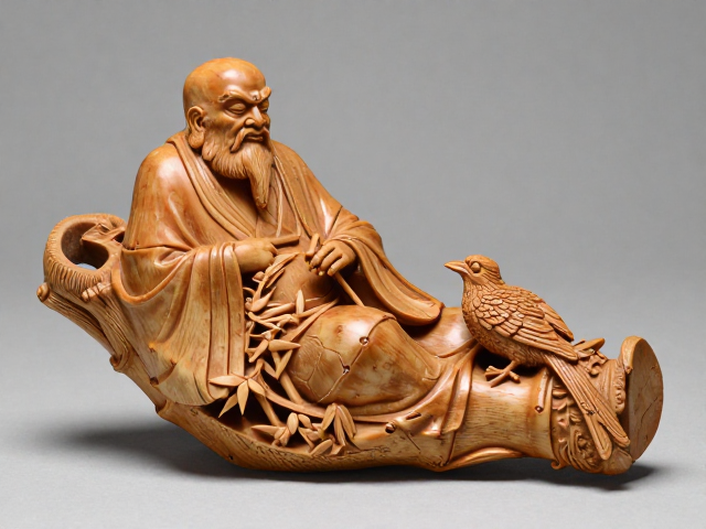 竹根雕达摩摆件赏析，花鸟竹雕工艺中的禅意美学