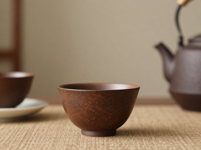 开纹染色茶具与文房器,棕褐古朴之美,传承东方雅韵生活
