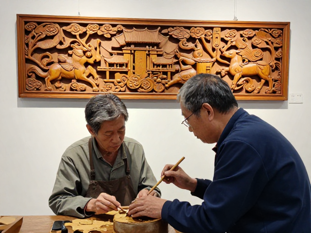 潮州木雕非遗传承,师徒口传心授的展览展示