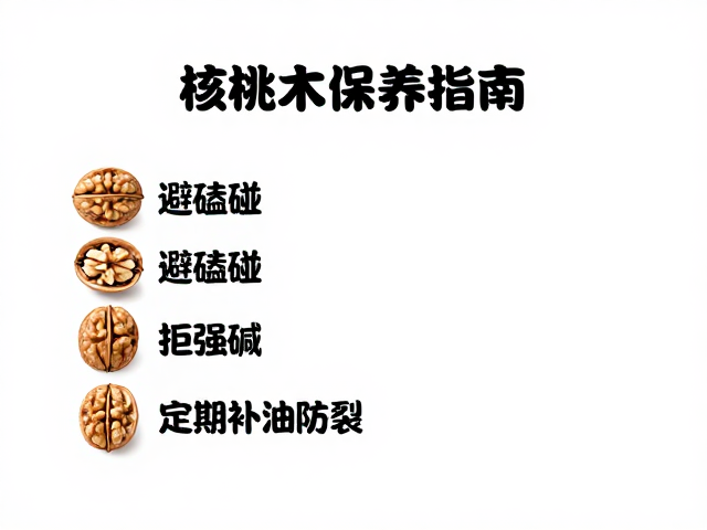 核桃木保养指南,避磕碰、拒强碱、定期补油防裂