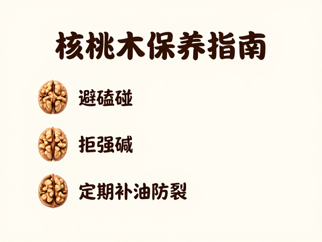 核桃木保养指南,避磕碰、拒强碱、定期补油防裂