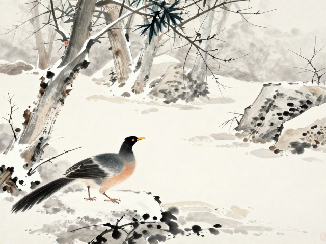 名家手绘寒林雪景,瑞兽祥禽点睛,尽显国风雅韵