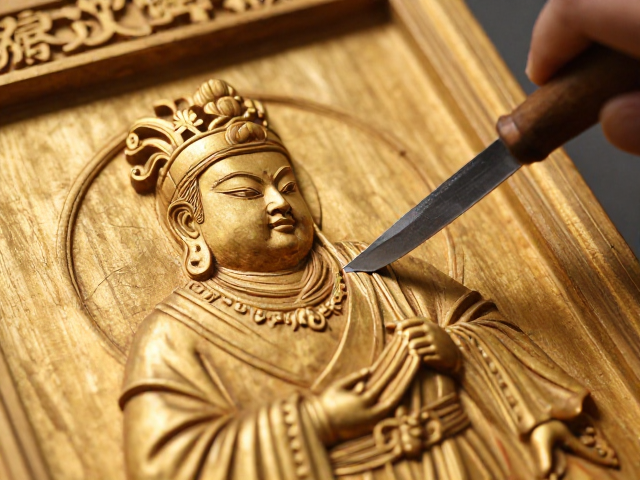 金漆木雕技法,用斜口刀刻画人物神态,细节全解析