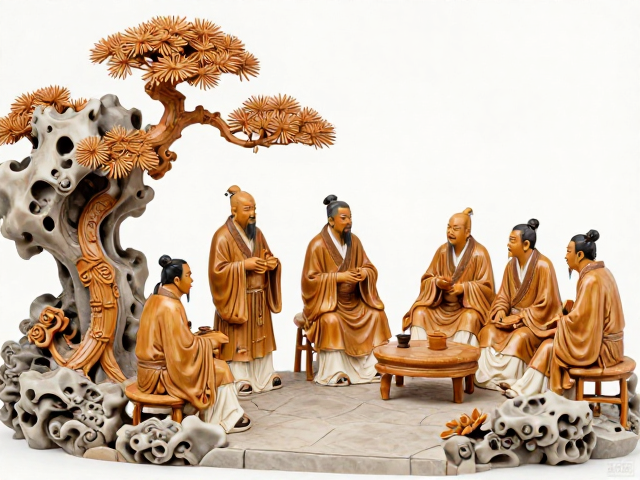 竹雕高士雅集，松石云泉间的文人风骨与收藏价值