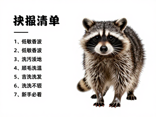 浣熊全身去污洗护实操，低敏香波，顺毛吹干，新手必看教程