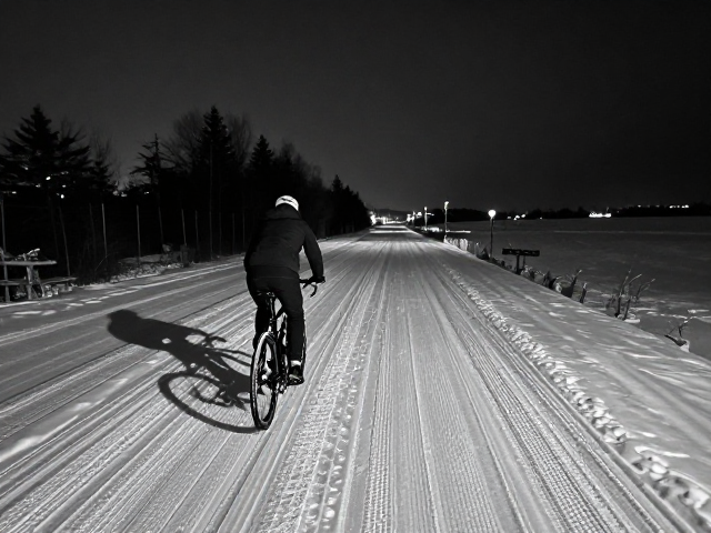 夜间冰雪骑行模拟，积雪路面防滑技巧与视线放远看路