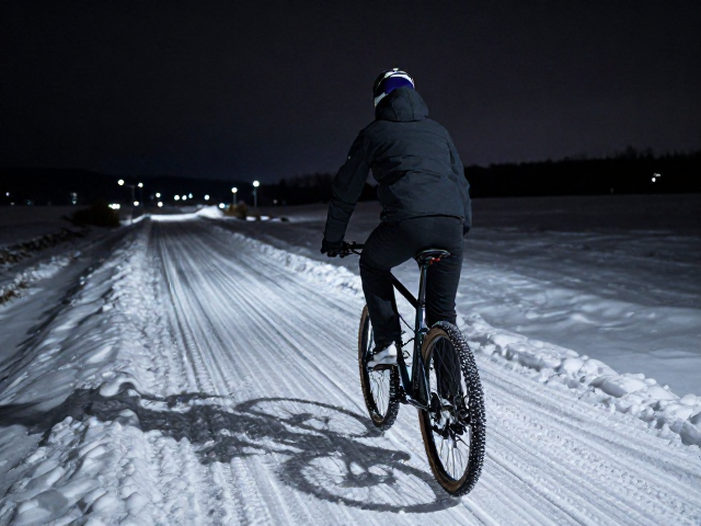 夜间冰雪骑行模拟，积雪路面防滑技巧与视线放远看路