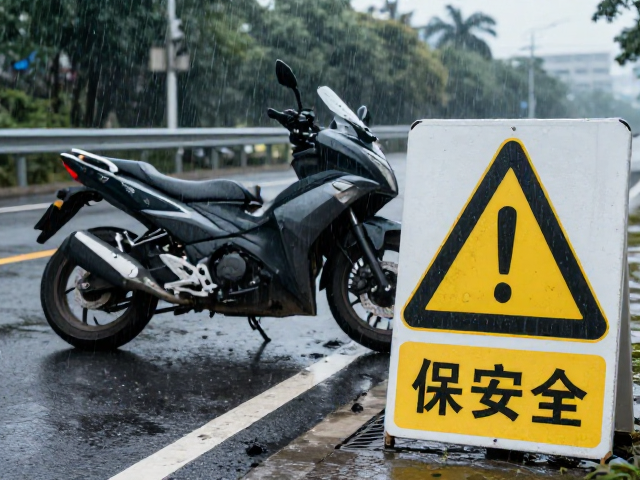 半路机车抛锚？雨天刹车失灵自救指南，设警示牌保安全