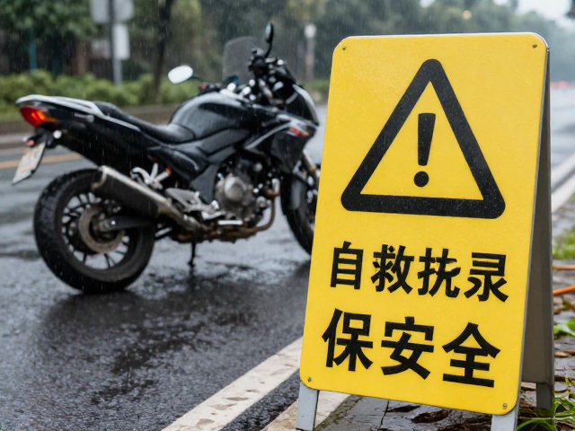 半路机车抛锚？雨天刹车失灵自救指南，设警示牌保安全