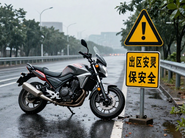 半路机车抛锚？雨天刹车失灵自救指南，设警示牌保安全