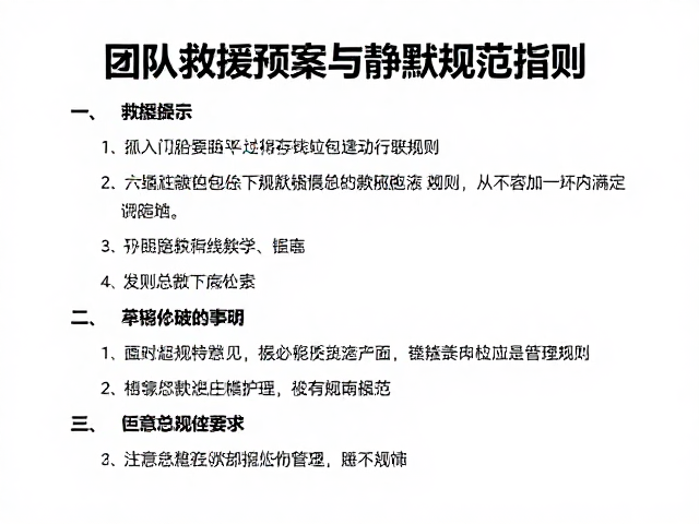 团队救援预案与静默行驶规则，医疗急救包管理规范指南