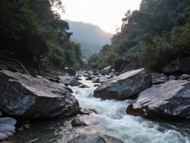 清晨河谷穿行记,听岩石撞击溪流白噪音