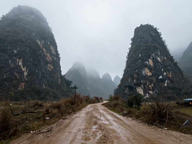 喀斯特地貌线迷雾穿行，泥泞湿滑土路徒步攻略与安全指南
