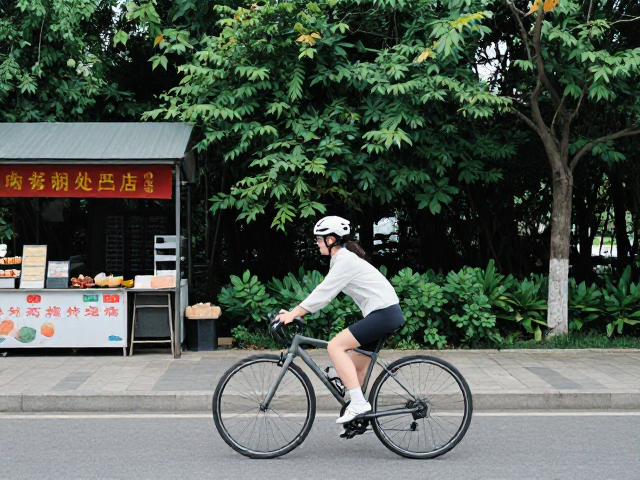 女生平缓骑行打卡，路边小吃与自然观察的治愈之旅