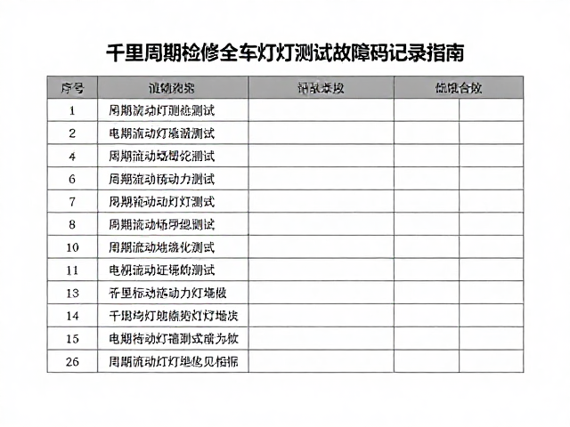 千里周期检修,全车灯光测试与故障代码记录指南