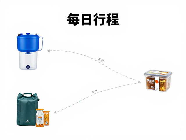 户外每日行程排布指南，净水器、储水袋与高热量便携食品搭配