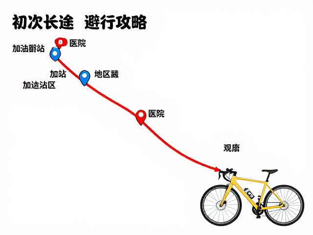 初次长途骑行攻略,标注加油站与医院,社交媒体分享避坑指南