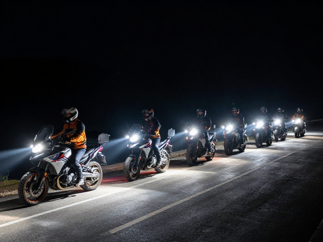 摩旅压轴时刻！团队穿越夜行用头灯灯光语言暗号，默契满分
