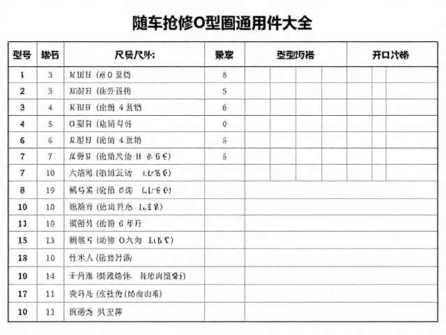 随车抢修O型圈通用件大全，型号对照与快速选型指南