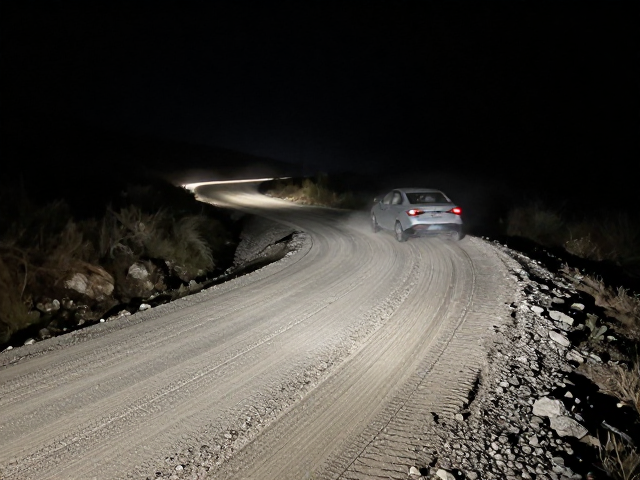 暗夜山路控车技巧,沙尘穿透与坑洼碎石路面姿态管理全解析