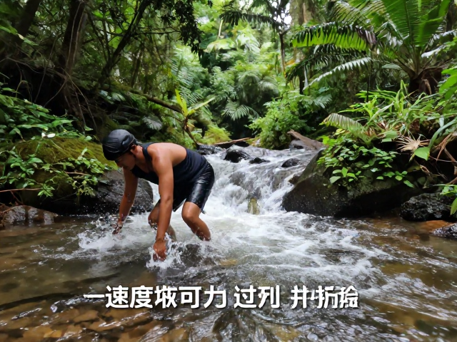 雨林穿越溪流，浅水过河技巧与水流速度冲击力判断指南