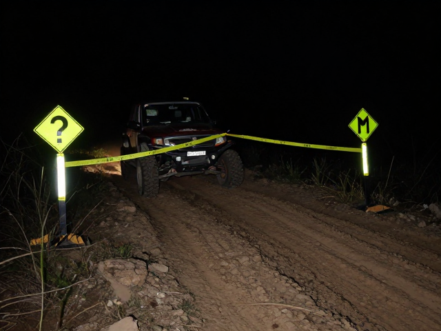 夜间越野高难度地形操控,利用反光标识与荧光条实现视觉补偿预判
