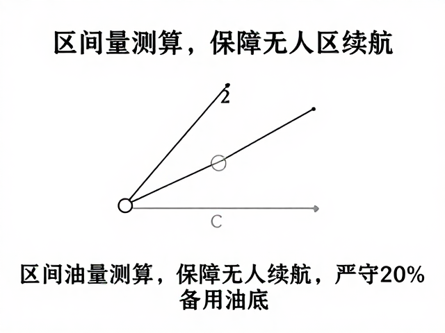区间油量测算，保障无人区续航，严守20%备用油底线