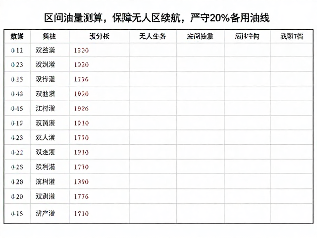 区间油量测算,保障无人区续航,严守20%备用油底线