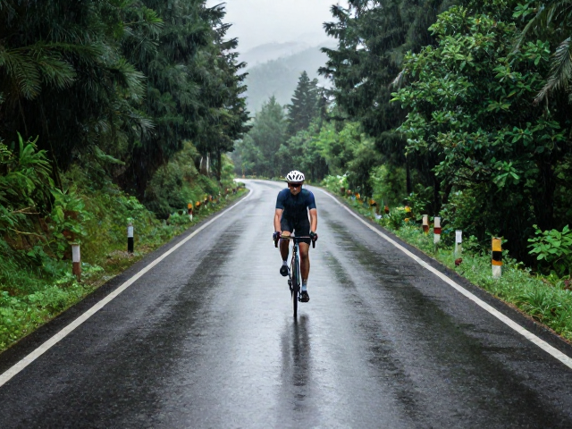 山林夏日骑行遇暴雨?湿滑路面减速保命指南