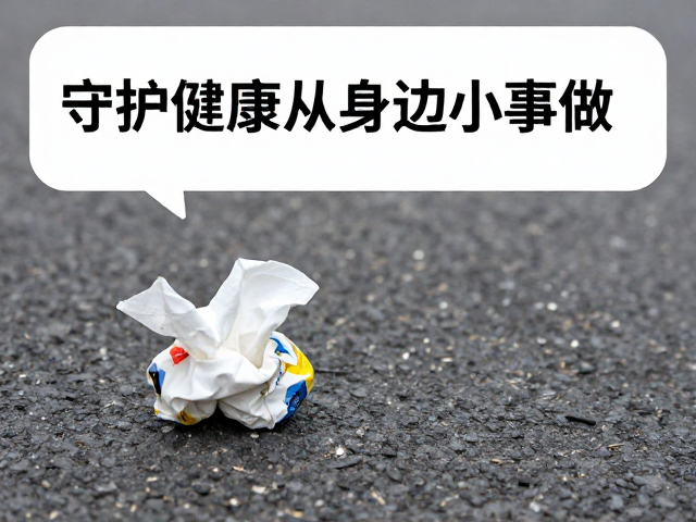 路边捡拾纸巾纸团清理生活环境，守护健康从身边小事做起