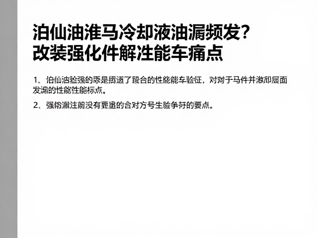 油泵与冷却液泄漏频发？改装强化件解决性能车痛点