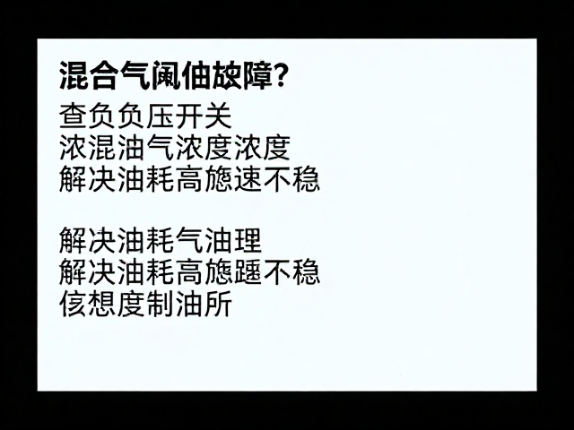 混合气阀故障?查负压开关与混合气浓度,解决油耗高怠速不稳