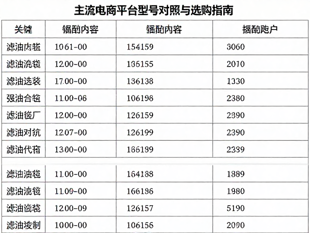滤油毡原厂适配查询,主流电商平台型号对照与选购指南