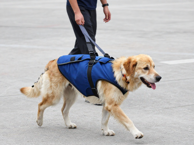 搜救犬驮运负重行走训练，避免过早负重，科学辅助提升实战能力