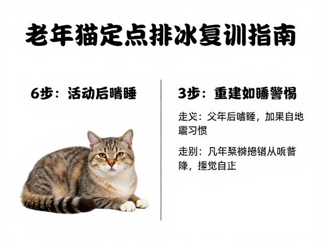 老年猫失禁定点排泄复训指南,活动后嗜睡需警惕,3步重建如厕习惯