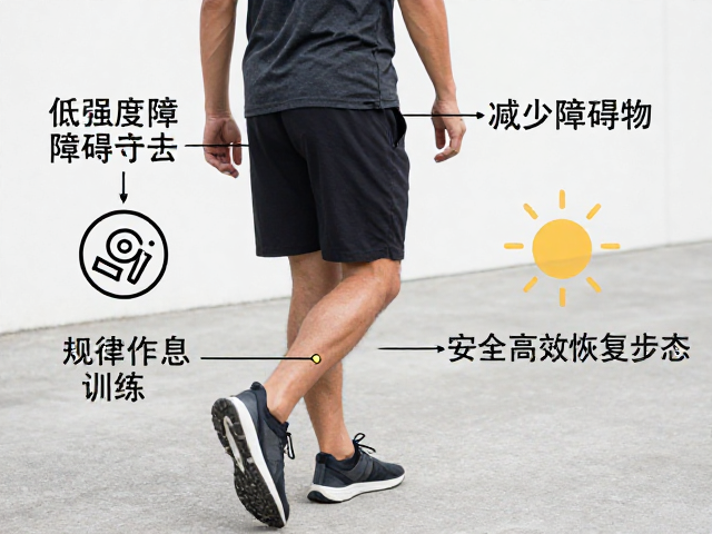 低强度障碍行走训练，规律作息，减少障碍物，安全高效恢复步态