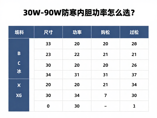30W-90W防寒内胆功率怎么选？尺码过松致保暖失效