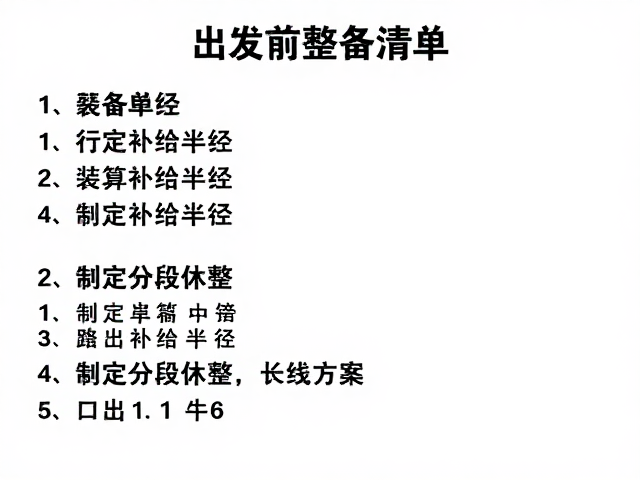 出发前整备清单，计算补给半径，制定分段休整长线方案