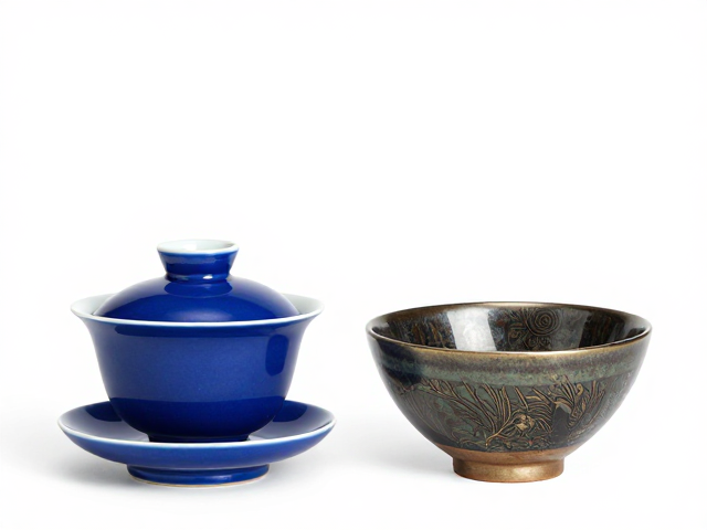 乾隆霁蓝釉茶具与宋代建盏，装饰雅致之美，品味古今茶韵