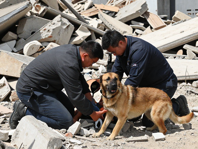 废墟埋压人员搜索实战，人犬配合训练强化服从与指令执行