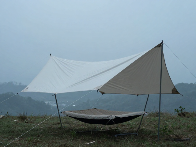 悬挂休闲床搭配Tarp天幕与风绳,户外露营终极遮阳避雨指南