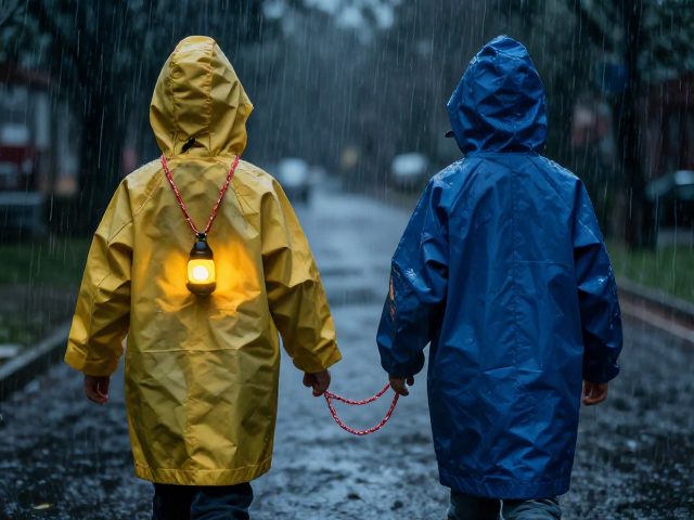 儿童防走失绳，夜间警示灯，雨衣，暴雨夜出行必备安全组合
